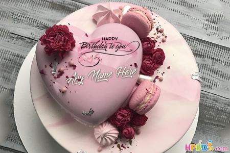 Pink Heart Birthday Cake For Lover With Name