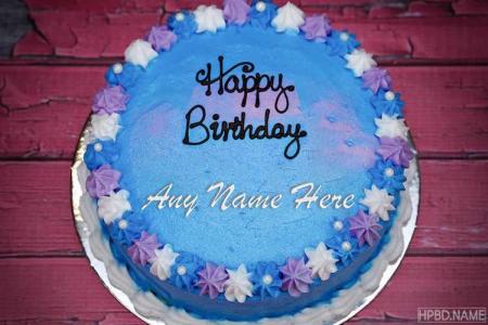 Blue Flower Happy Birthday Cake With Name