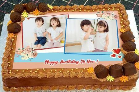 Chocolate Birthday Cake With 2 Photos And Names