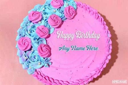 Customize Pink Flower Birthday Cake With Name Editing
